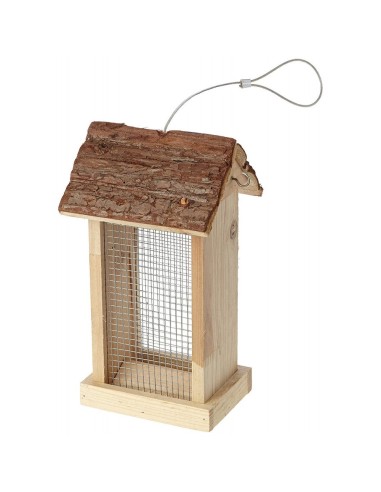 Distributore mangiatoia per uccelli tetto in corteccia 15x14x28,5cm