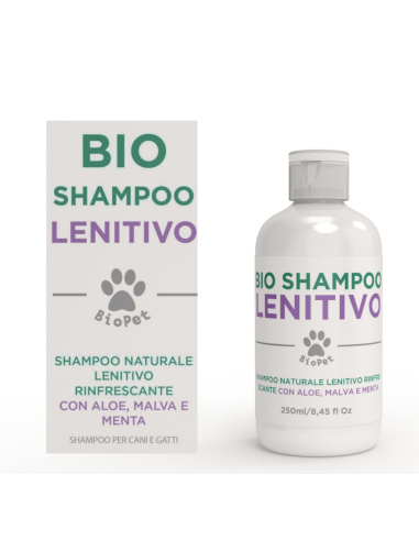 Shampoo Lenitivo Naturale Bio per Cani e Gatti con Aloe, Malva e Menta - 250ml