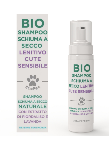 Shampoo Schiuma a Secco Lenitivo Naurale Bio  per Cane e gatto per Cute Sensibile 250ml