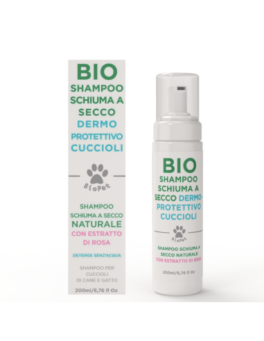 Shampoo Schiuma a Secco per Cuccioli e Gattini Dermoprotettivo Naturale Bio - 200ml